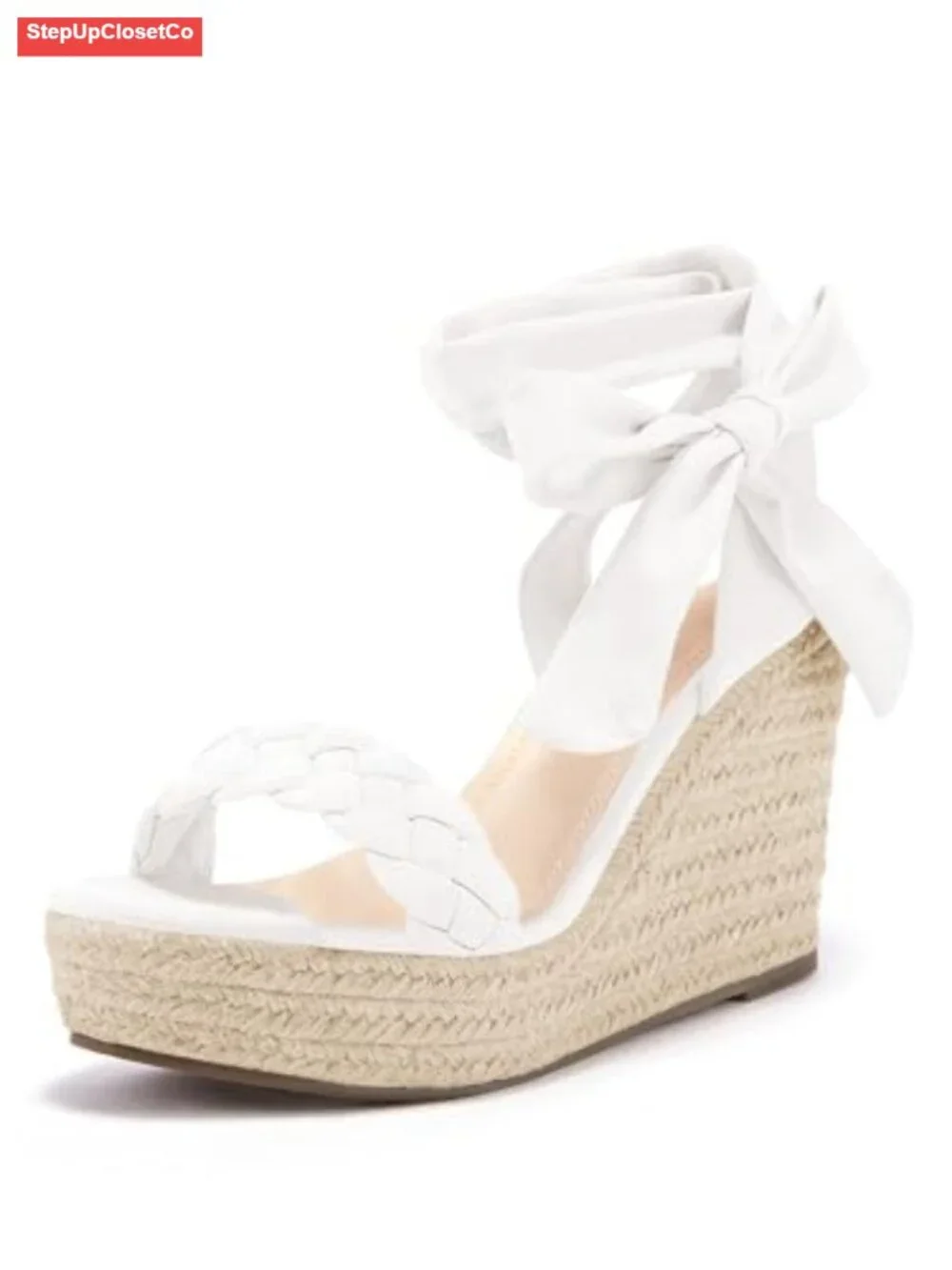 Braided Wedge Espadrille Sandals Lace Up Slingback Open Toe Platform Heels
